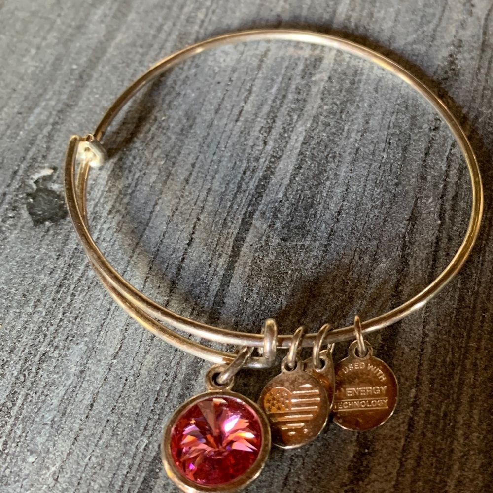 Pink Alex and Ani. Silver bangle. Pink crystal.